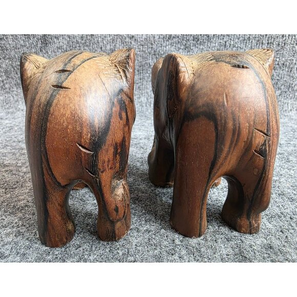 Vtg Hand Carved Wooden Elephant Figurines Set Of 2 Rustic Home Decor - Picture 8 of 9
